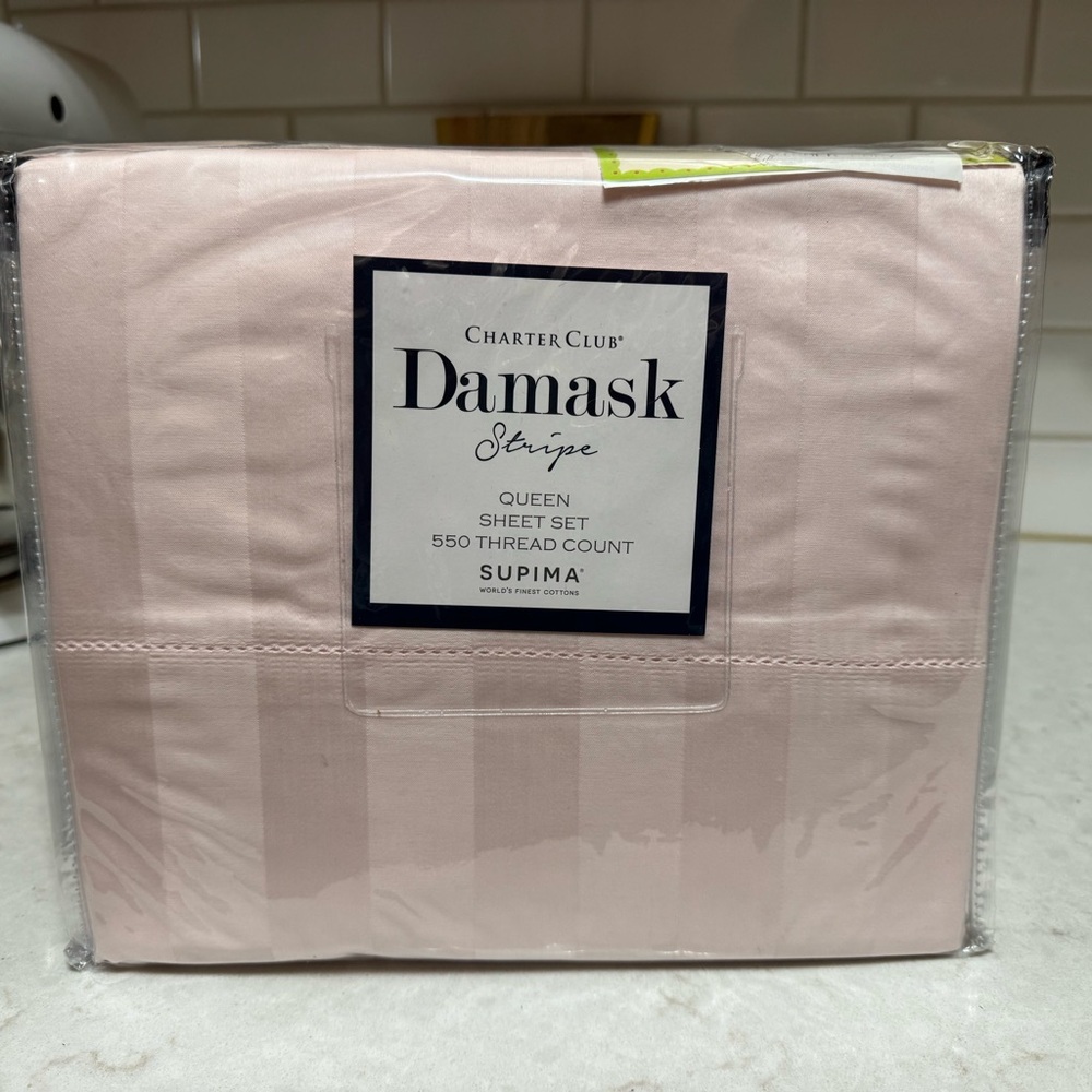 Charter Club Damask Stripe Supima Cotton Sheet Set - Soft Pink